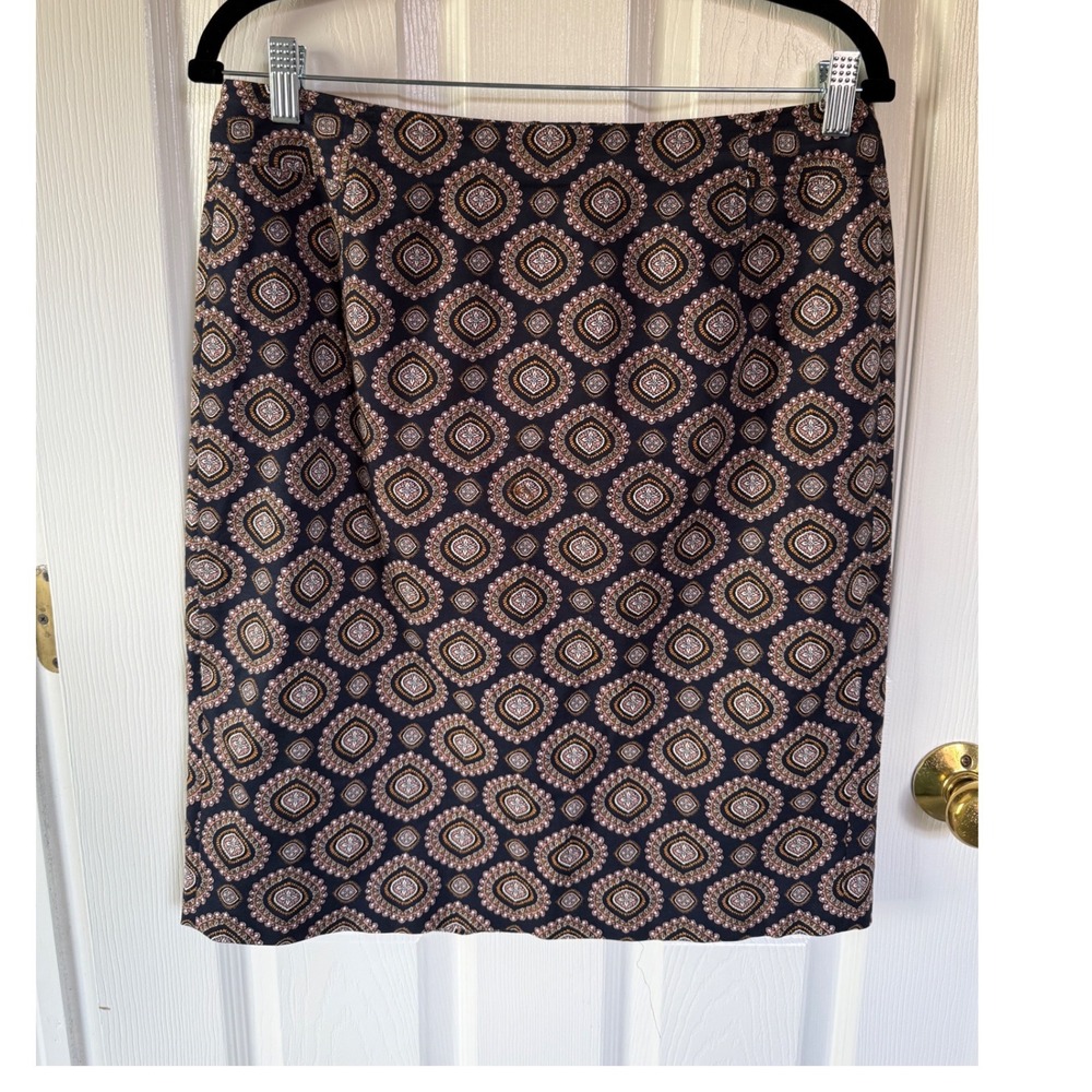 LOFT Womens Black and Brown Medallion  Print Cotton Stretch Pencil Skirt Size 10